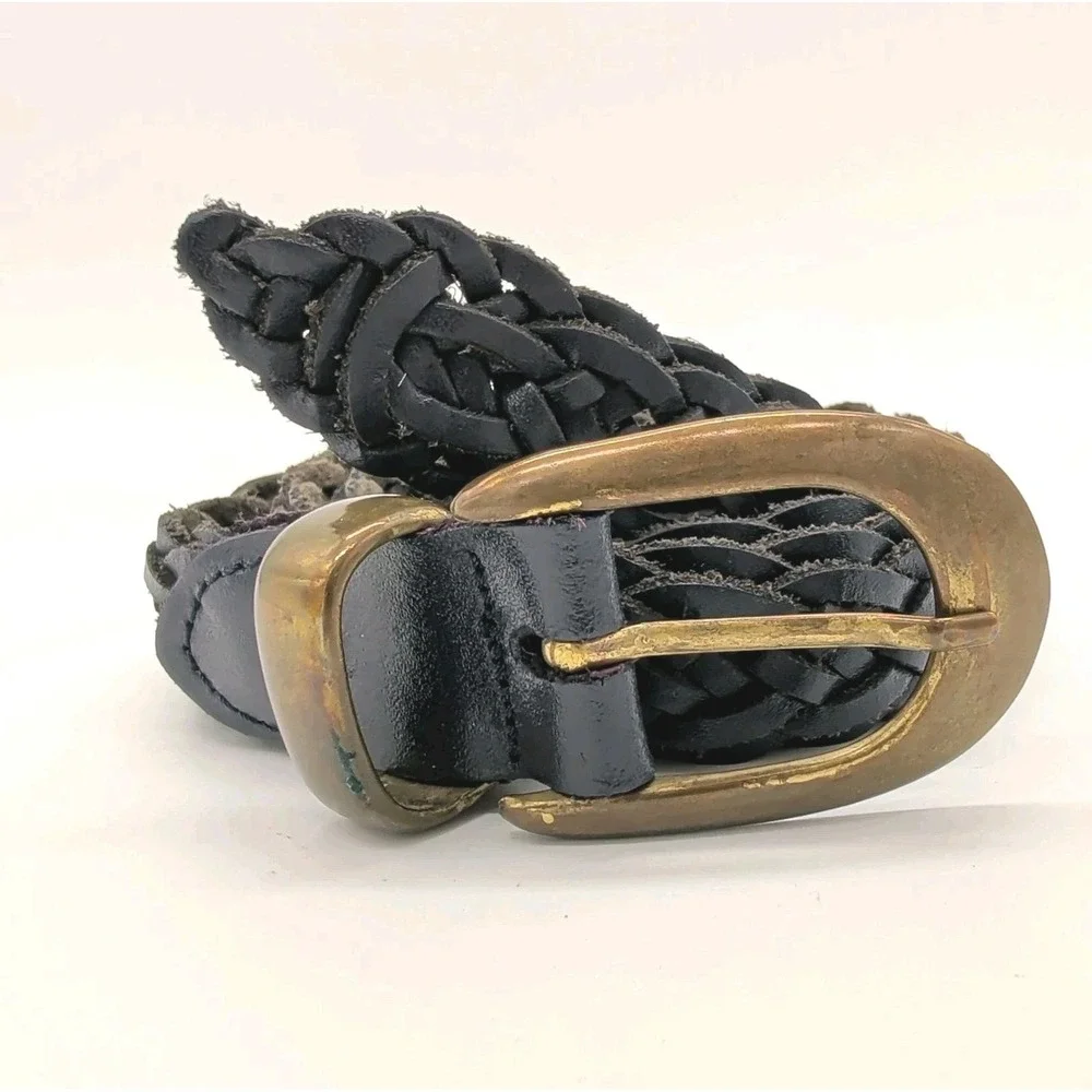 Vtg Capezio Argentina Braided Belt Womens Small Waist Navy Blue Genuine Leather